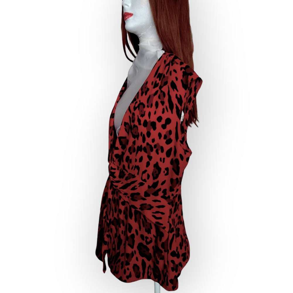 Red Animal Print Wrap Blouse - Picture 2 of 8